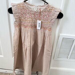 Pink Chicken Cream and Pink Striped Smocked Dress